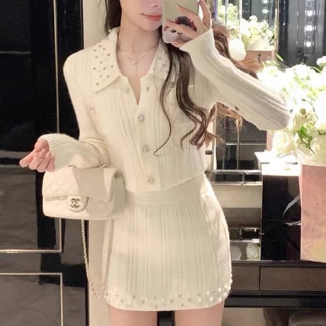 Pearl Collar Knit Set up