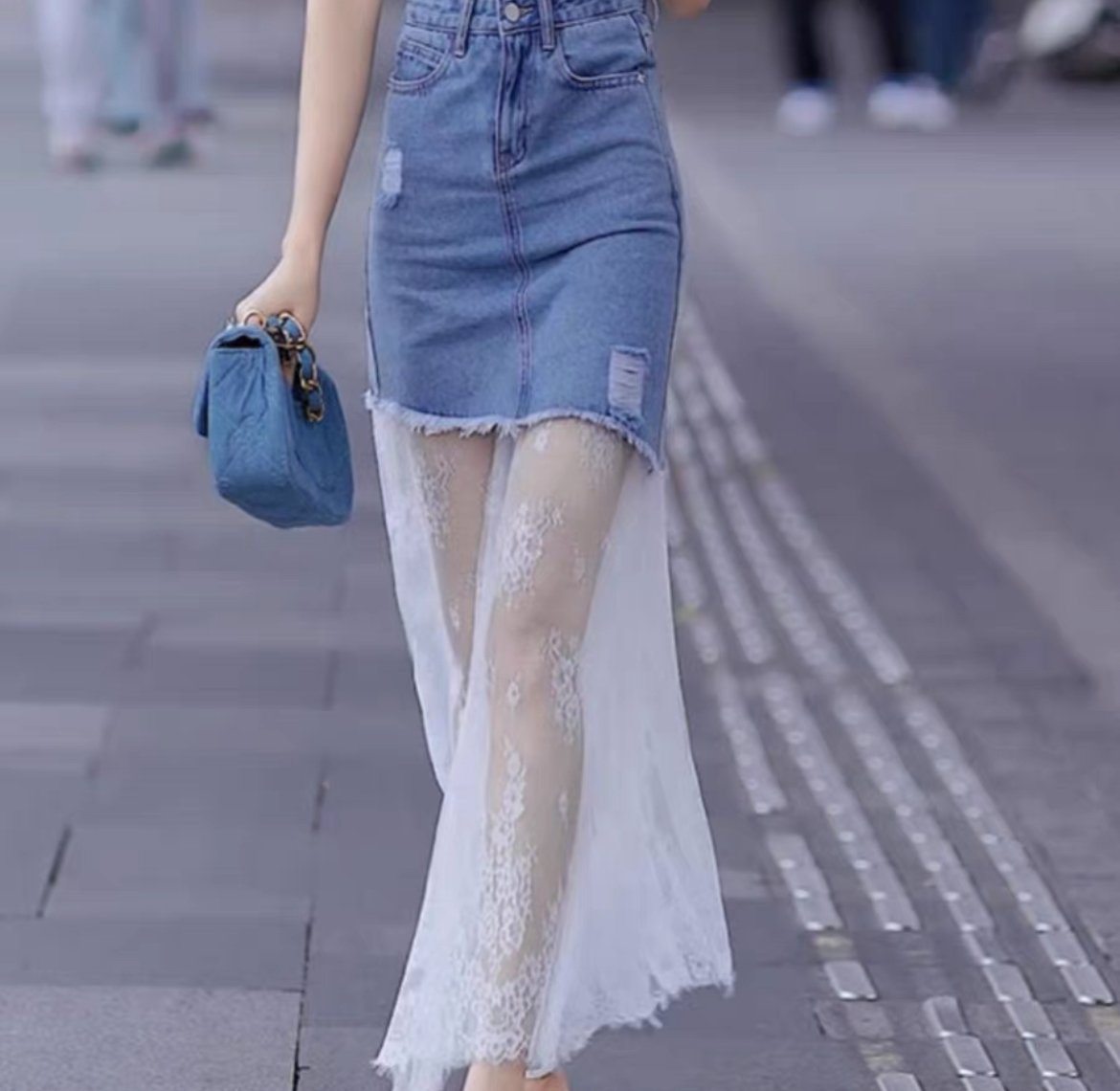 デニム×レース スカート 2色 | ecrea