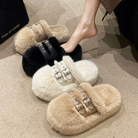 all fur belt shoes 3色