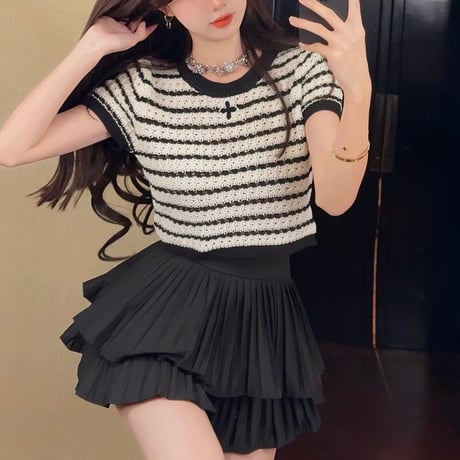 Stripe Knit Frill Set