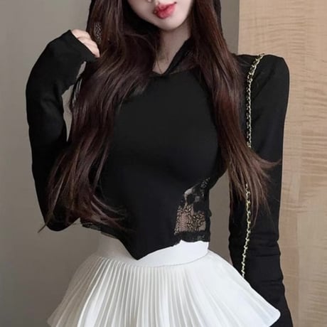 back lace hoodie tops