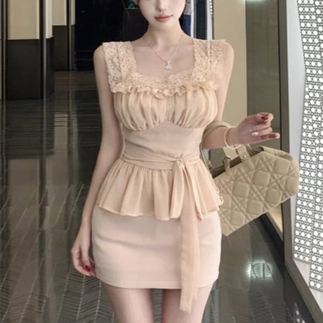 Lace Frill Peplum Set Up