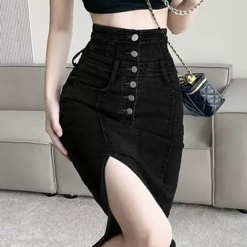 ハイウェストスリットロングスカート2色 | ecrea