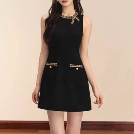 Gold Trim Ribbon Dress