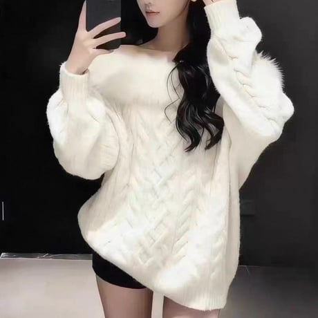 Fur Collar Cable Knit 3色