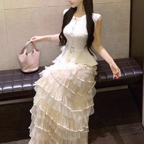 Elegant Pleated Peplum Set Up 2色