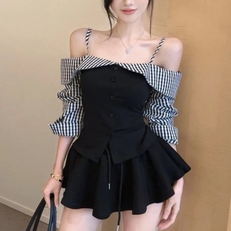 Off-Shoulder Check Top