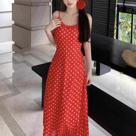 Dot long camisole dress 2色