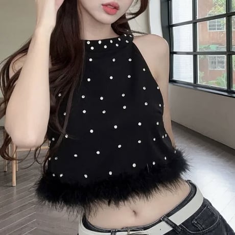 kira kira × fur black tops