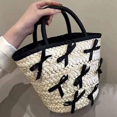 ribbon straw bag 3色