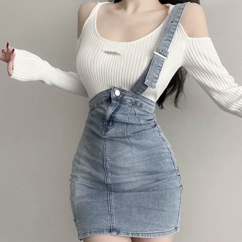 愛咲マリン様ご着用♡one suspender denim skirt | ecrea