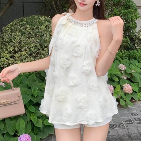 Rosette Chiffon Halter Top