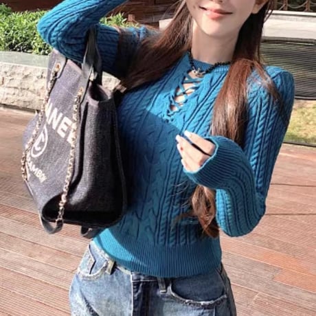 Lace-up Knit Top 5色