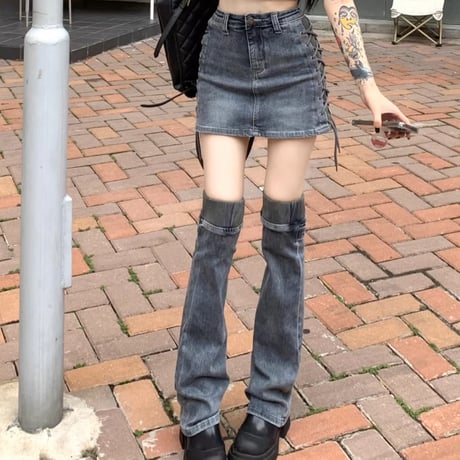 レッグウォーマー付きdenimスカート