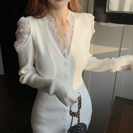 shoulder lace long op 3色
