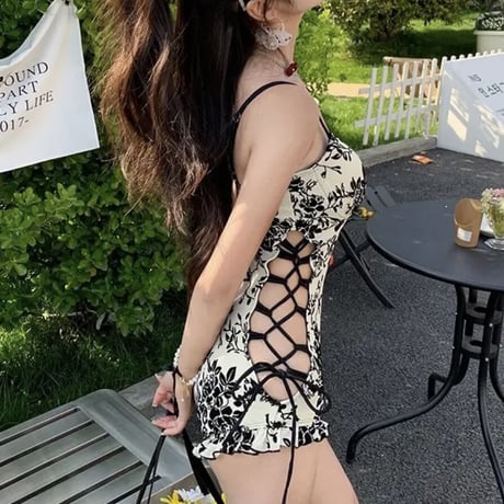flower lace up swim wear