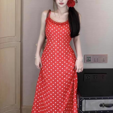 Dot long camisole dress 2色