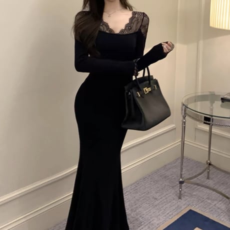 black lace long op