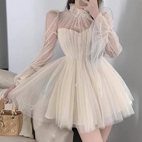 tulle ribbon dress op 2色