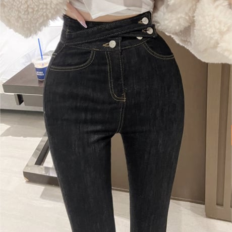 double button skinny pants 2色