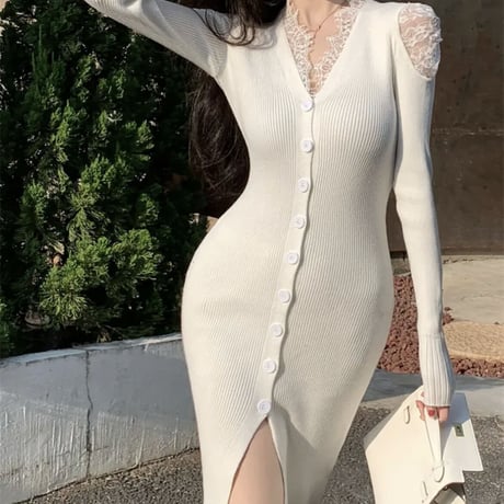 shoulder lace long op 3色