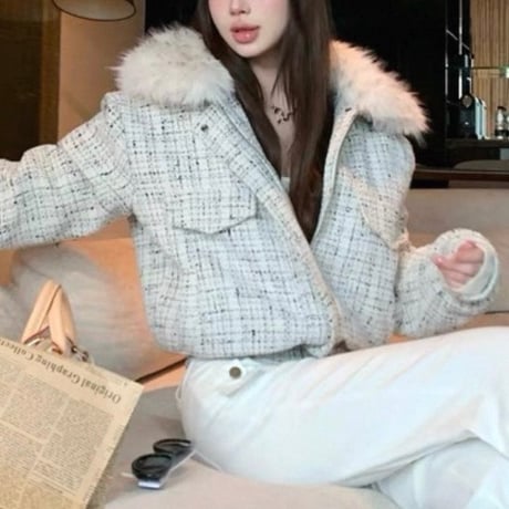 Tweed Fur Collar Short Jacket