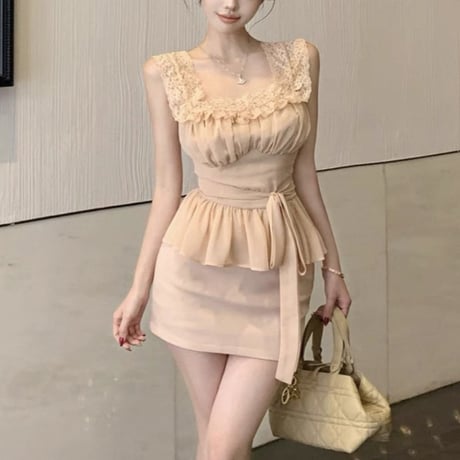 Lace Frill Peplum Set Up