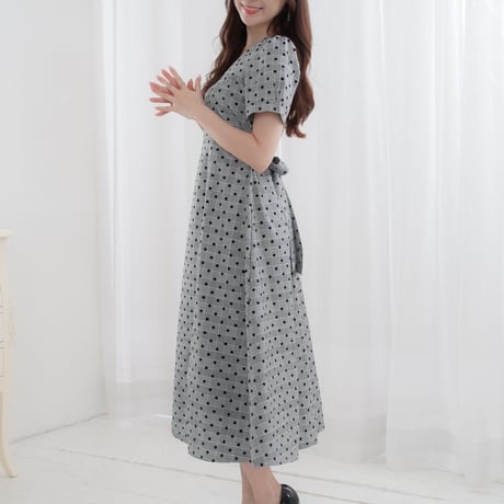 velour dot plaid gray long dress