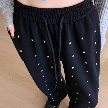 ストーン付きラフパンツ 2色