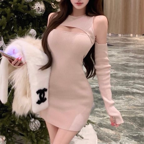 Pink Cutout Knit Dress