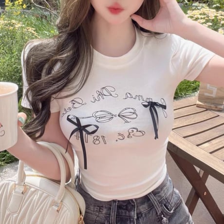 リボン付きGirly Tシャツ 4色