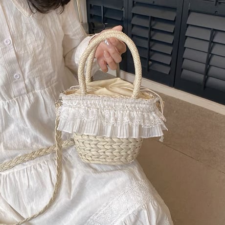 frill lace straw bag