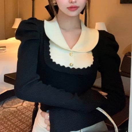 フレンチガーリー長袖トップス