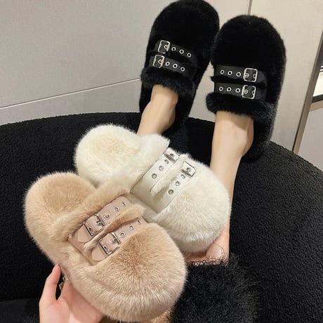 all fur belt shoes 3色