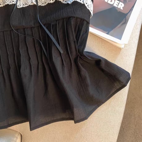 Ribbon lace bare top 2色