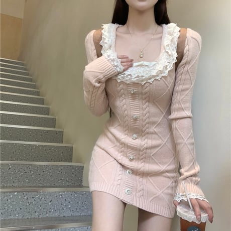 Girly ニットレースワンピ 2色