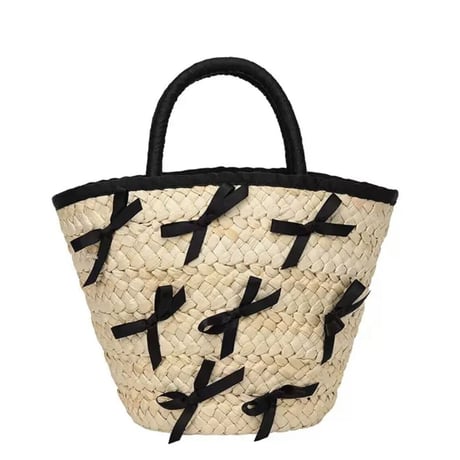 ribbon straw bag 3色