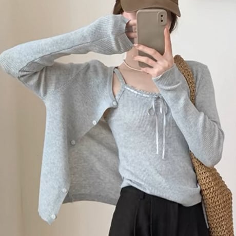 ゆなちゃん様ご着用♡リボンキャミ＋カーディガンセット 6色