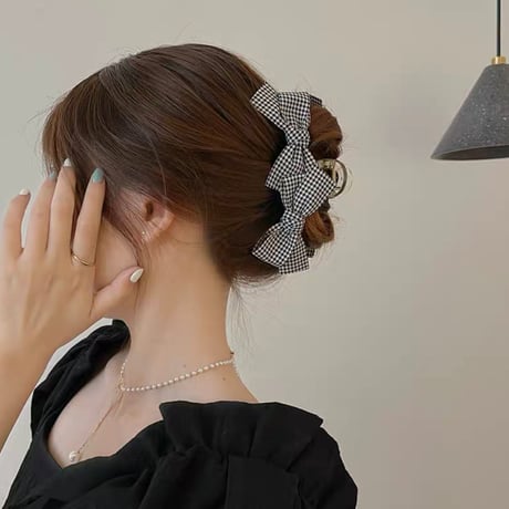 ギンガムチェックリボン ヘアクリップ