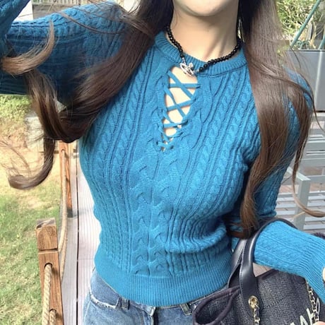 Lace-up Knit Top 5色
