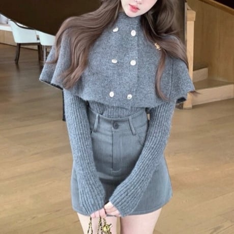 Cape Knit × Skirt Set