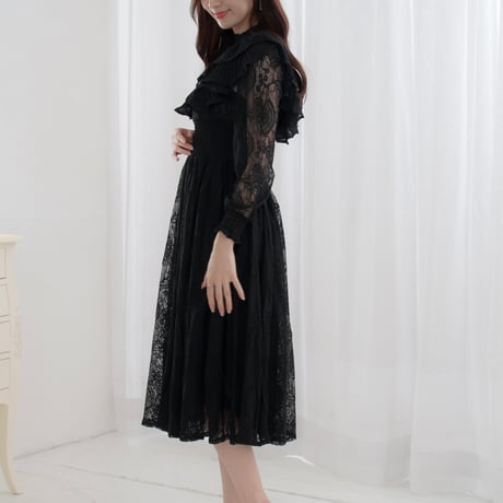 小越しほみ様♡愛咲マリン様ご着用♡total black lace gather dress