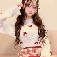 結城里華様♡ぴょん様ご着用♡リボン付きトップス＋red千鳥柄スカートset