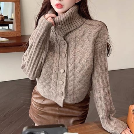 Button Cable Knit Cardigan 3色