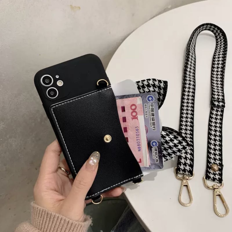 千鳥柄 リボン カード入れ付き iPhone ケース | ecrea