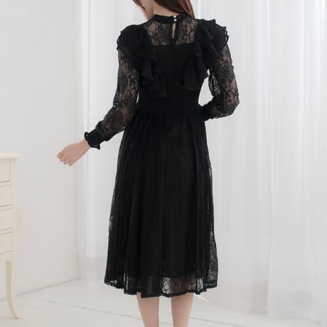 小越しほみ様♡愛咲マリン様ご着用♡total black lace gather dress