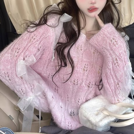 シフォンリボントップス 2色