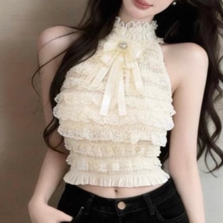 Lace Frill Halter Top 2色
