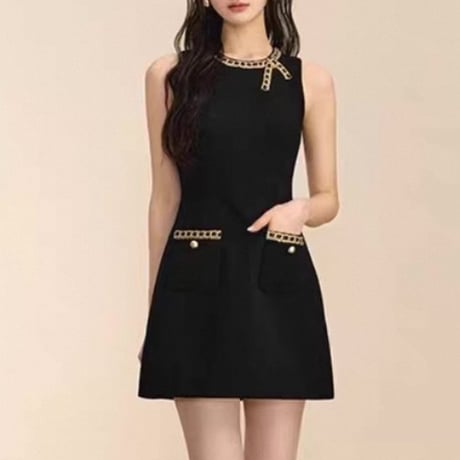 Gold Trim Ribbon Dress