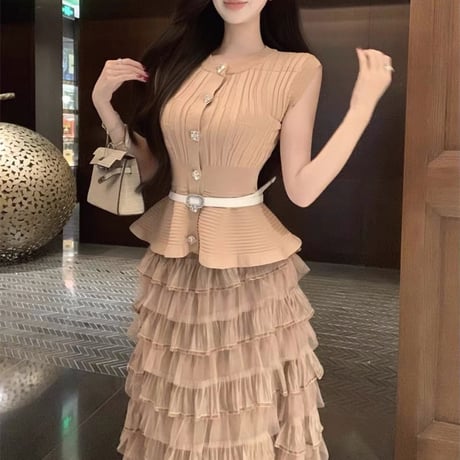 Elegant Pleated Peplum Set Up 2色